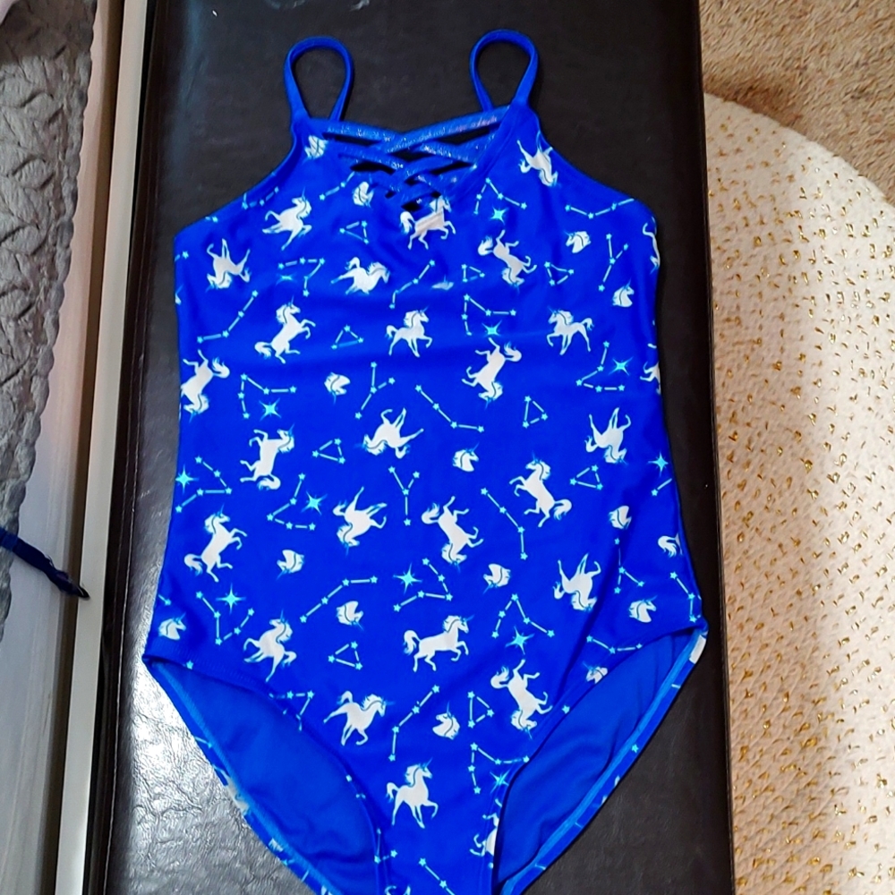 Girls blue unicorn swim suit